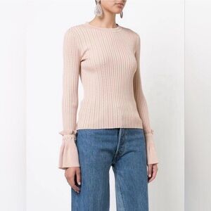 Jonathan Simkhai Perforated Ribbed Long Sleeve Crew Neck Knit Sweater | Size: XS